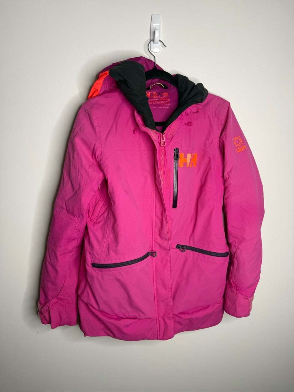 Helly Hansen Bright Pink Ski Jacket with Orange Logo Accent size medium